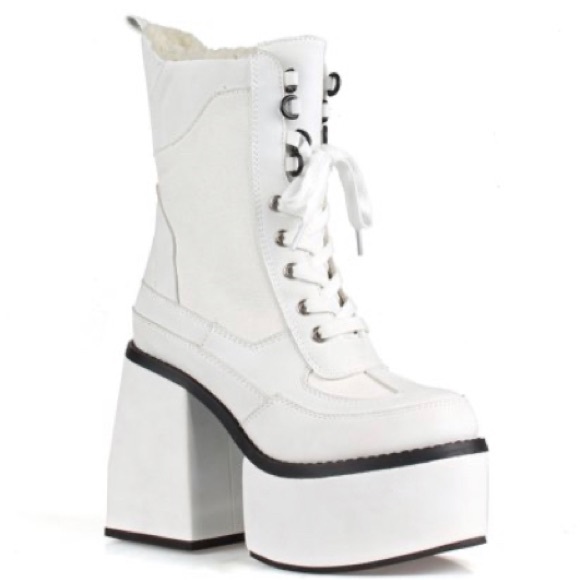 Jalisco White Chunky Heel Platform Combat Boots - Picture 6 of 6